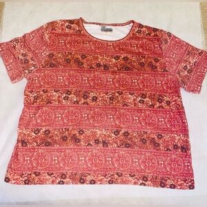 Red Patterned Short Sleeve Top